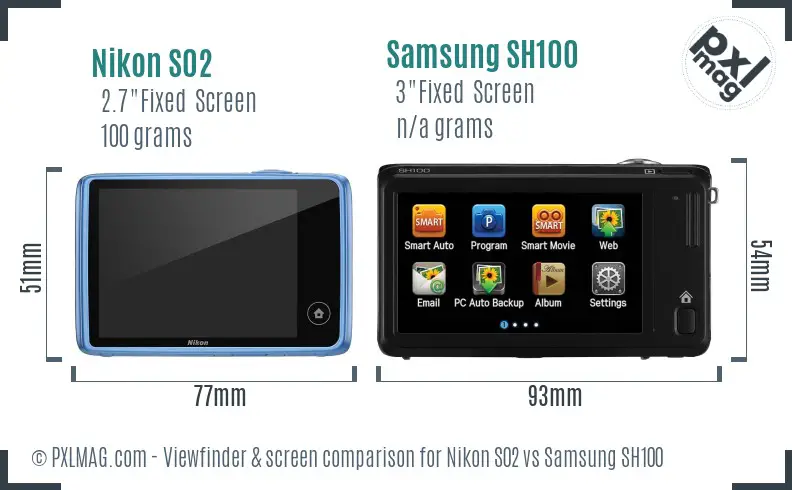 Nikon S02 vs Samsung SH100 Screen and Viewfinder comparison Nikon S02 vs Samsung SH100 Screen and Viewfinder comparison