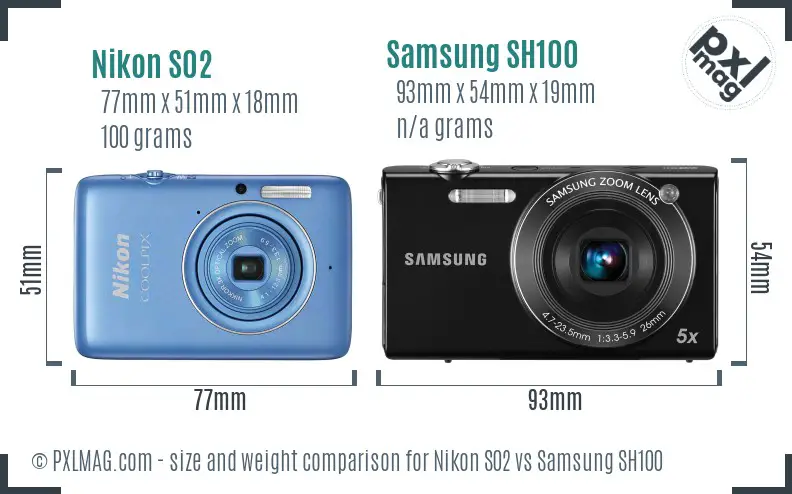Nikon S02 vs Samsung SH100 size comparison Nikon S02 vs Samsung SH100 size comparison