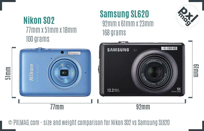 Nikon S02 vs Samsung SL620 size comparison