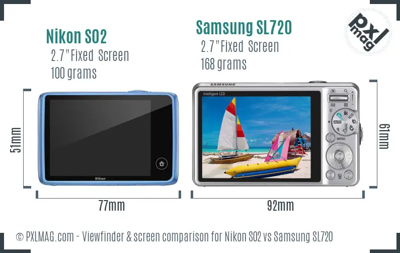 Nikon S02 vs Samsung SL720 Screen and Viewfinder comparison