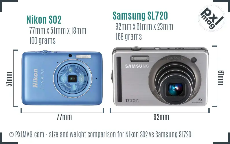 Nikon S02 vs Samsung SL720 size comparison