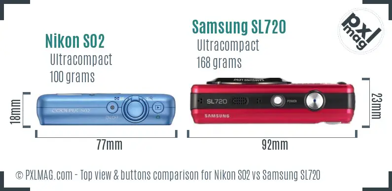 Nikon S02 vs Samsung SL720 top view buttons comparison