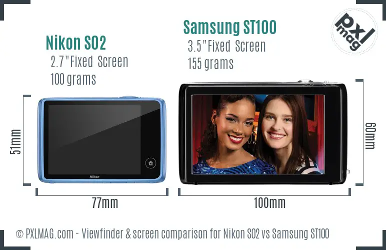 Nikon S02 vs Samsung ST100 Screen and Viewfinder comparison