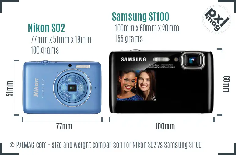 Nikon S02 vs Samsung ST100 size comparison