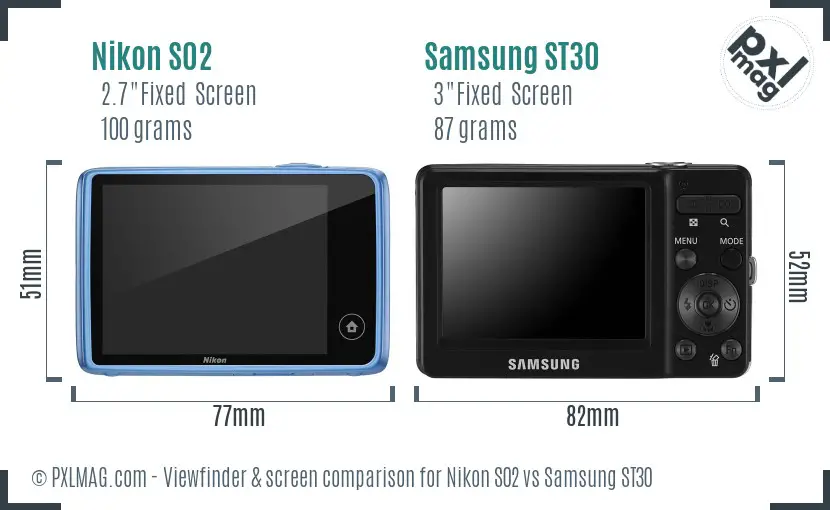 Nikon S02 vs Samsung ST30 Screen and Viewfinder comparison Nikon S02 vs Samsung ST30 Screen and Viewfinder comparison