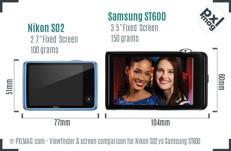 Nikon S02 vs Samsung ST600 Screen and Viewfinder comparison