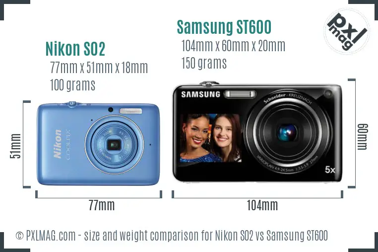 Nikon S02 vs Samsung ST600 size comparison