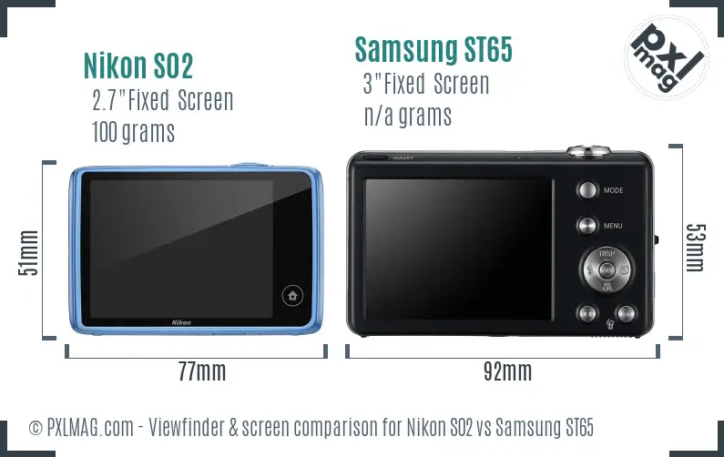 Nikon S02 vs Samsung ST65 Screen and Viewfinder comparison