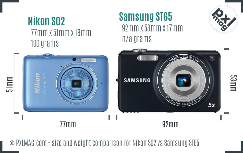 Nikon S02 vs Samsung ST65 size comparison