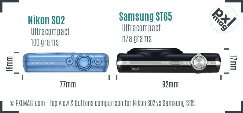 Nikon S02 vs Samsung ST65 top view buttons comparison