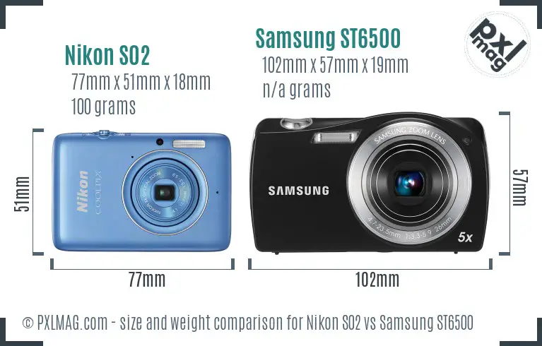 Nikon S02 vs Samsung ST6500 size comparison Nikon S02 vs Samsung ST6500 size comparison