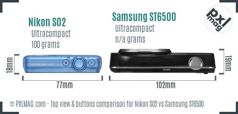Nikon S02 vs Samsung ST6500 top view buttons comparison