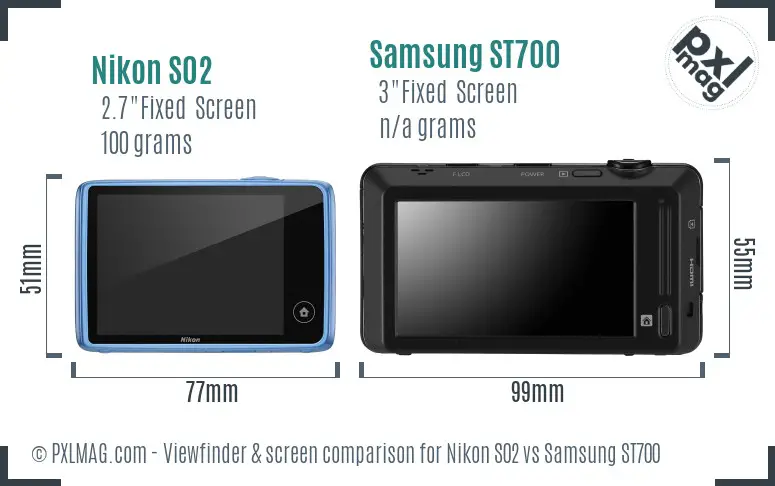 Nikon S02 vs Samsung ST700 Screen and Viewfinder comparison