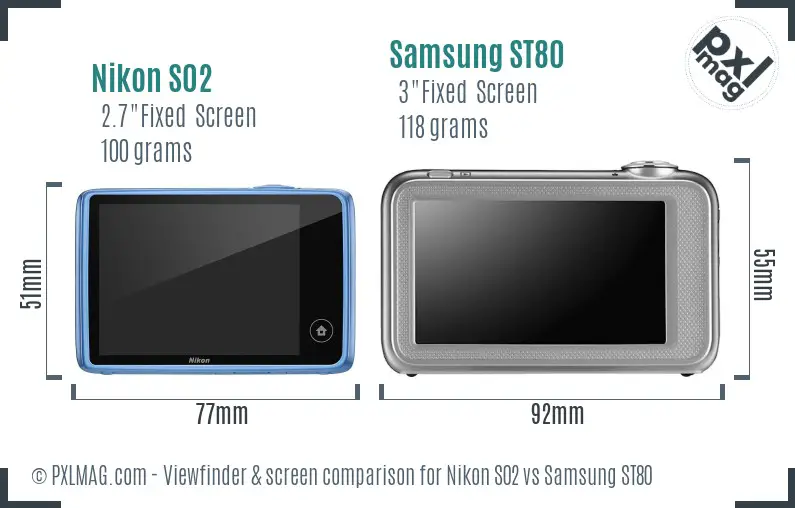 Nikon S02 vs Samsung ST80 Screen and Viewfinder comparison