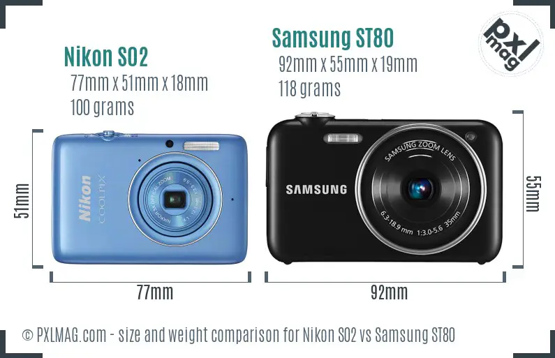 Nikon S02 vs Samsung ST80 size comparison