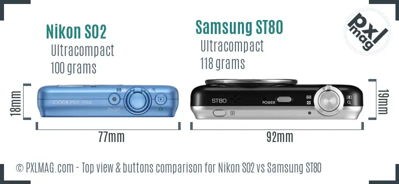 Nikon S02 vs Samsung ST80 top view buttons comparison