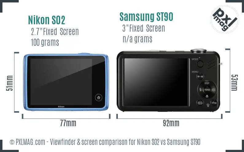 Nikon S02 vs Samsung ST90 Screen and Viewfinder comparison