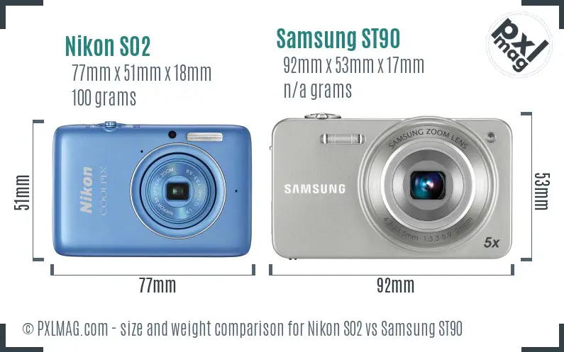 Nikon S02 vs Samsung ST90 size comparison