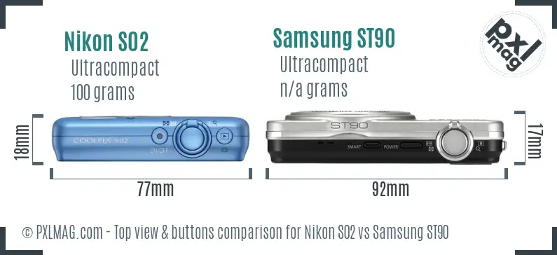 Nikon S02 vs Samsung ST90 top view buttons comparison