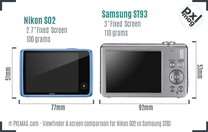 Nikon S02 vs Samsung ST93 Screen and Viewfinder comparison
