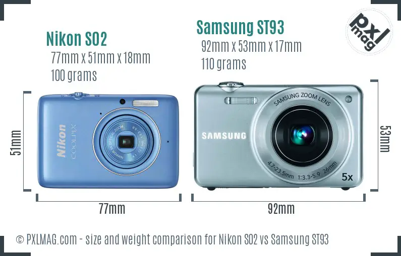 Nikon S02 vs Samsung ST93 size comparison