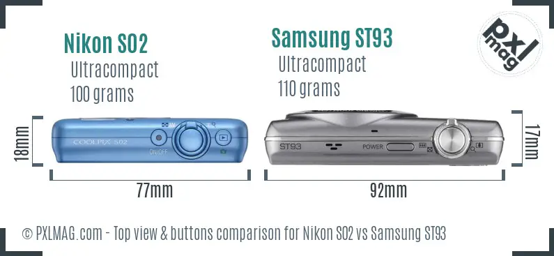 Nikon S02 vs Samsung ST93 top view buttons comparison