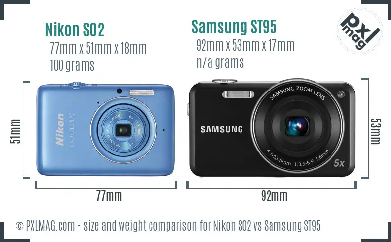 Nikon S02 vs Samsung ST95 size comparison