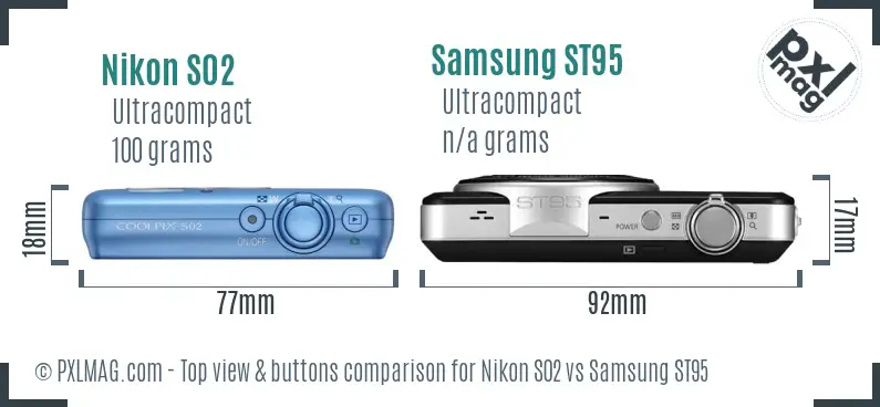 Nikon S02 vs Samsung ST95 top view buttons comparison