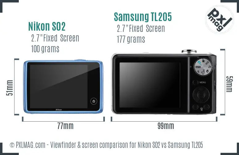 Nikon S02 vs Samsung TL205 Screen and Viewfinder comparison