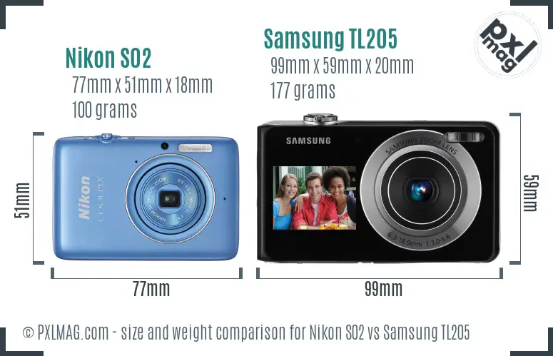 Nikon S02 vs Samsung TL205 size comparison