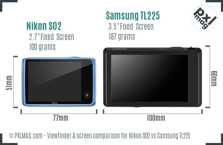 Nikon S02 vs Samsung TL225 Screen and Viewfinder comparison