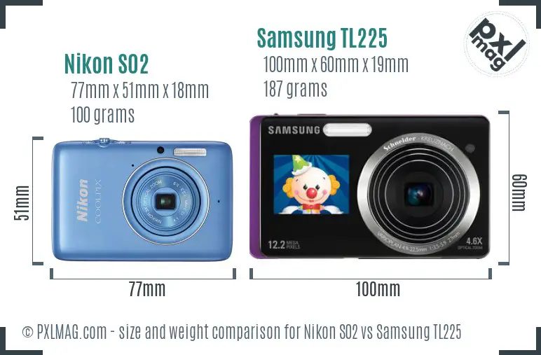 Nikon S02 vs Samsung TL225 size comparison