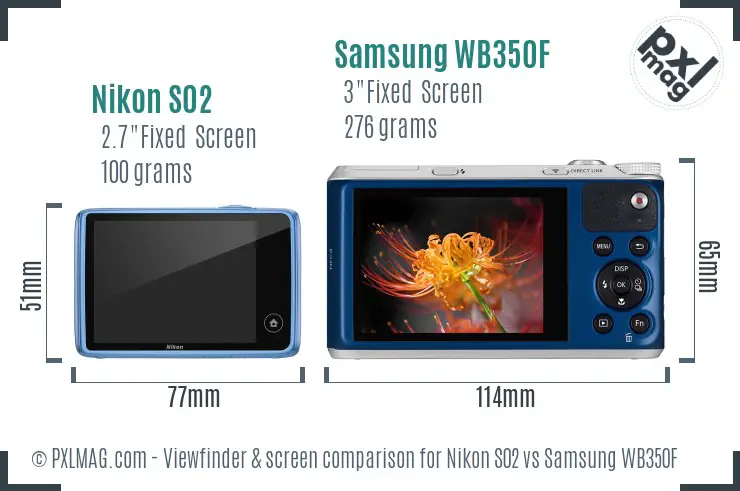 Nikon S02 vs Samsung WB350F Screen and Viewfinder comparison