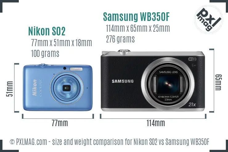Nikon S02 vs Samsung WB350F size comparison