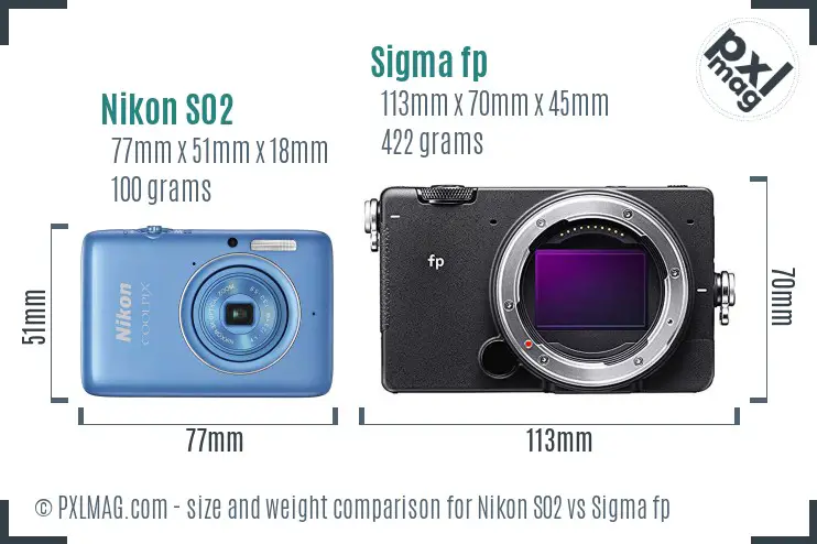 Nikon S02 vs Sigma fp size comparison