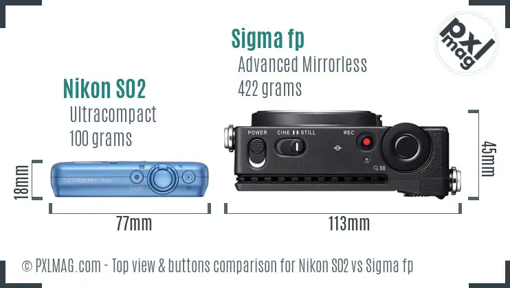 Nikon S02 vs Sigma fp top view buttons comparison