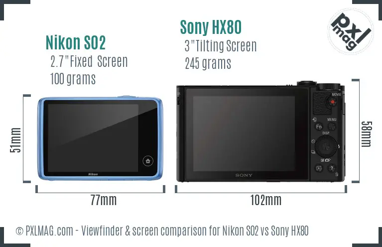 Nikon S02 vs Sony HX80 Screen and Viewfinder comparison