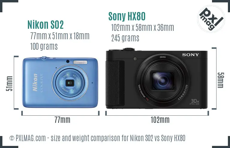 Nikon S02 vs Sony HX80 size comparison