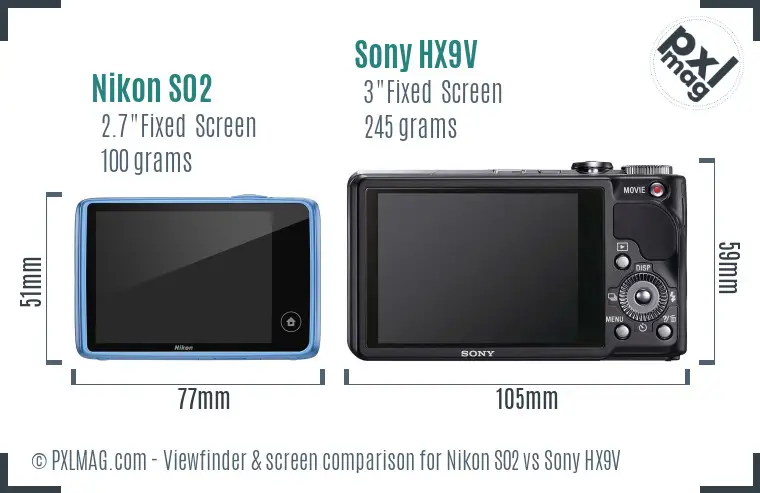 Nikon S02 vs Sony HX9V Screen and Viewfinder comparison