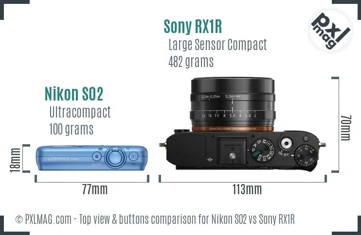 Nikon S02 vs Sony RX1R top view buttons comparison