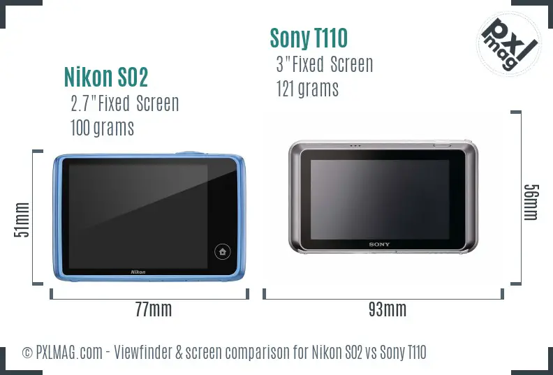 Nikon S02 vs Sony T110 Screen and Viewfinder comparison