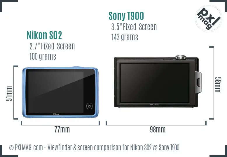 Nikon S02 vs Sony T900 Screen and Viewfinder comparison