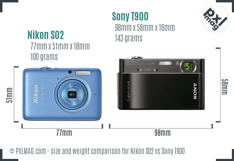 Nikon S02 vs Sony T900 size comparison