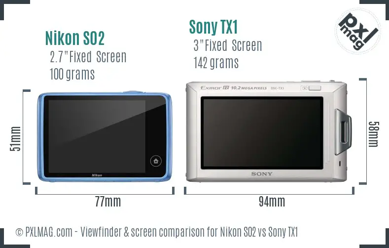 Nikon S02 vs Sony TX1 Screen and Viewfinder comparison