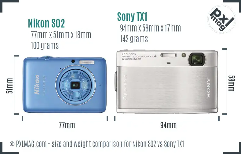 Nikon S02 vs Sony TX1 size comparison