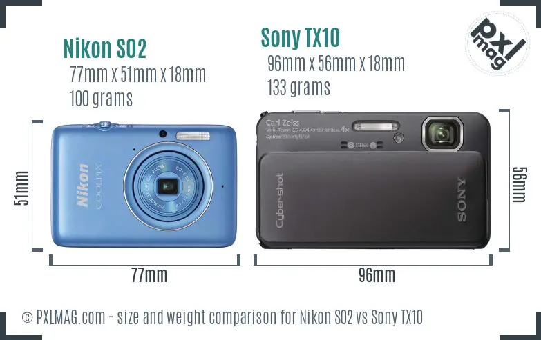 Nikon S02 vs Sony TX10 size comparison Nikon S02 vs Sony TX10 size comparison