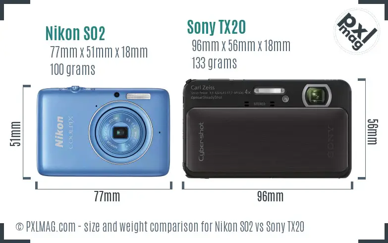 Nikon S02 vs Sony TX20 size comparison