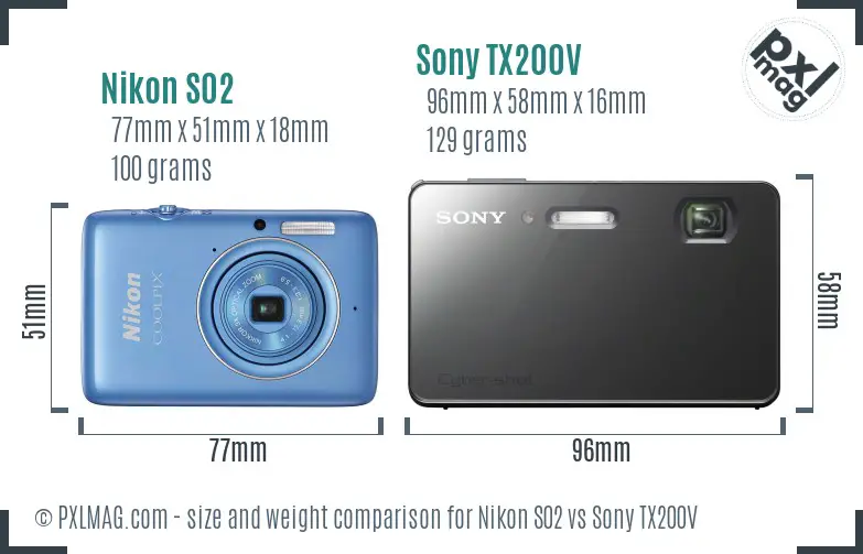 Nikon S02 vs Sony TX200V size comparison