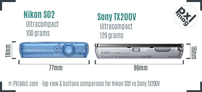 Nikon S02 vs Sony TX200V top view buttons comparison