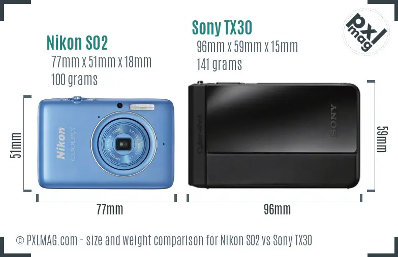 Nikon S02 vs Sony TX30 size comparison